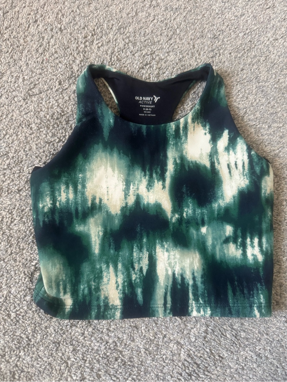 Old Navy Green and White Tie-Dye Racerback Crop Top
